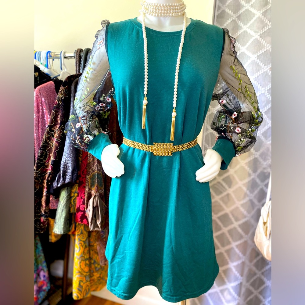 Springtime in Paris….Very beautiful green and floral sheer floral sleeve top